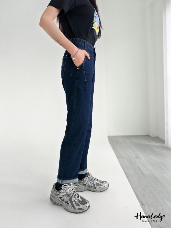 LSA53 車線感反摺設計丹寧褲 