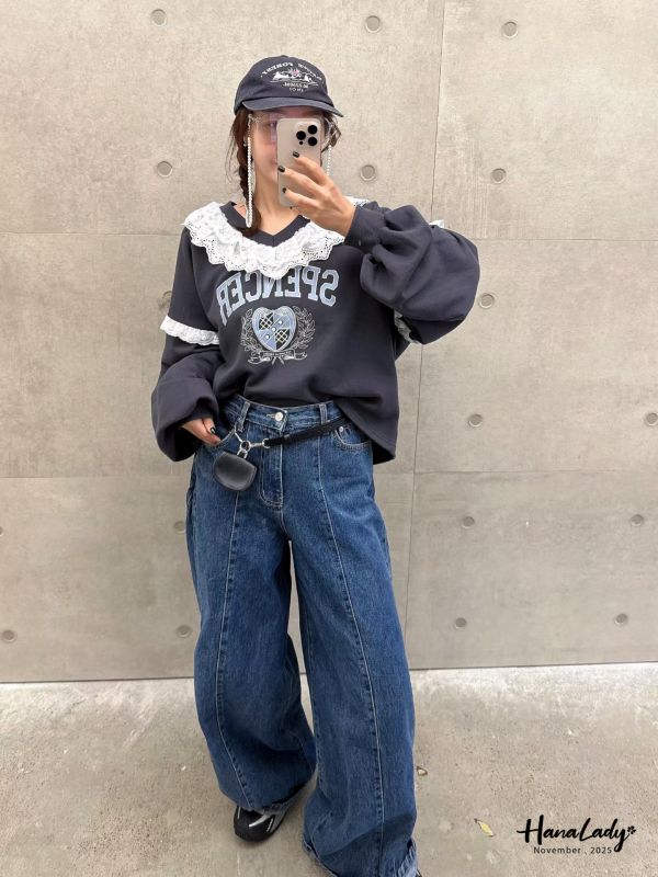 WJA37 層次蕾絲V領休閒T 