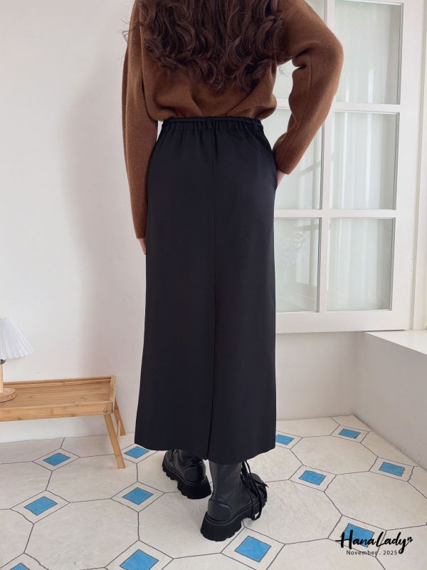 WJB04 氣質壓摺後開衩長裙 