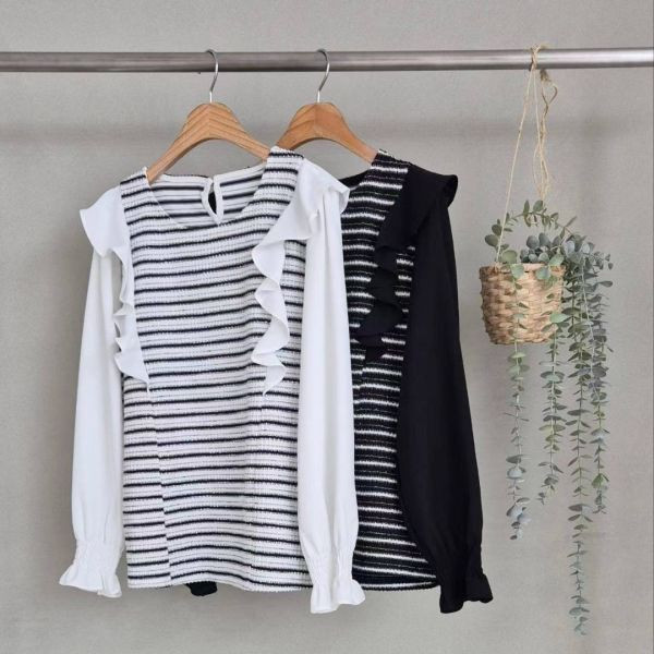 WQA09 七彩絲線波浪雪紡上衣 