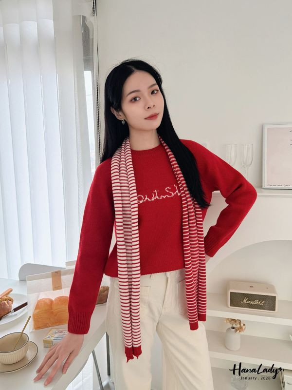 LEA04 雙色圍巾針織上衣 