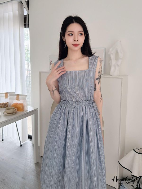 LFA45 方領直條紋綁結長洋 