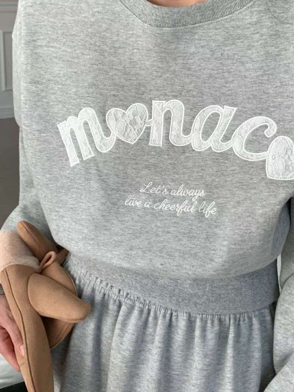 WQB12 蕾絲字母內刷毛蛋糕裙套裝 