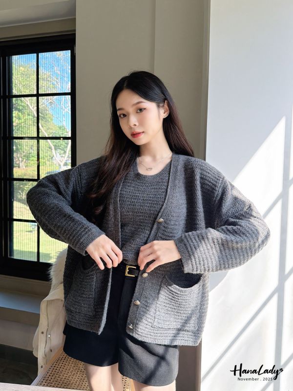 WJB37 超質感兩件式波浪勾針織上衣 