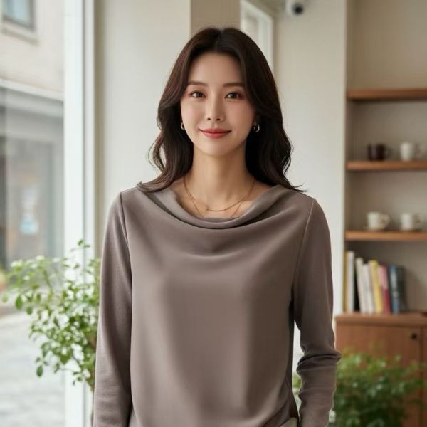 WQA98 垂領雪紡拼接針織衫 