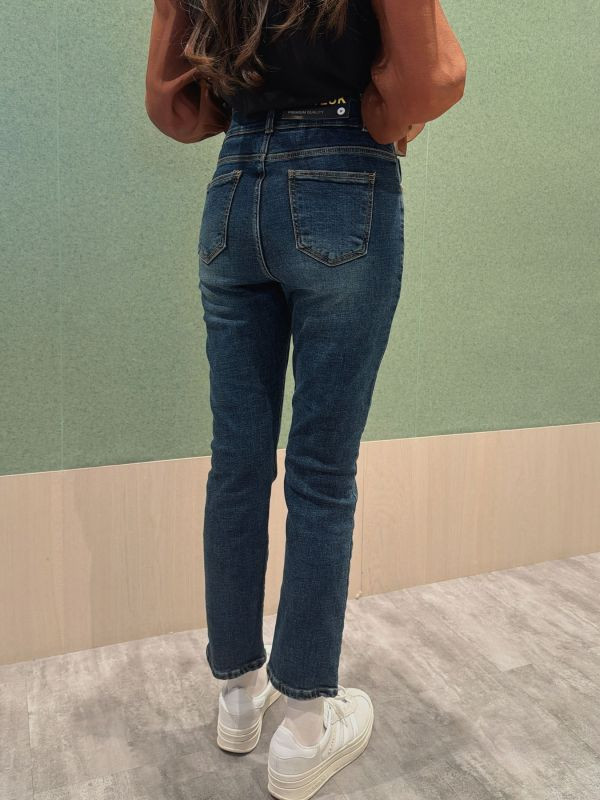 WQB65 顯瘦雙釦設計內磨毛丹寧褲 