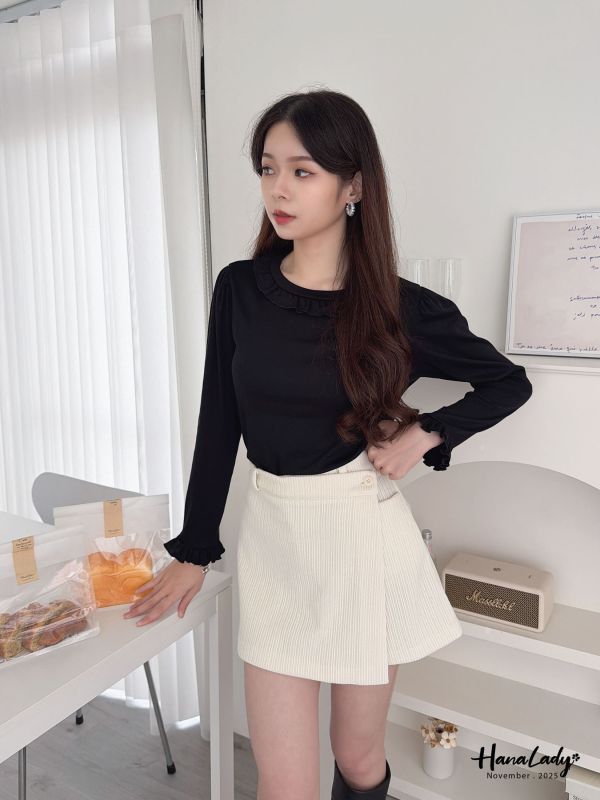 WJA30 簡約日系花邊領上衣 