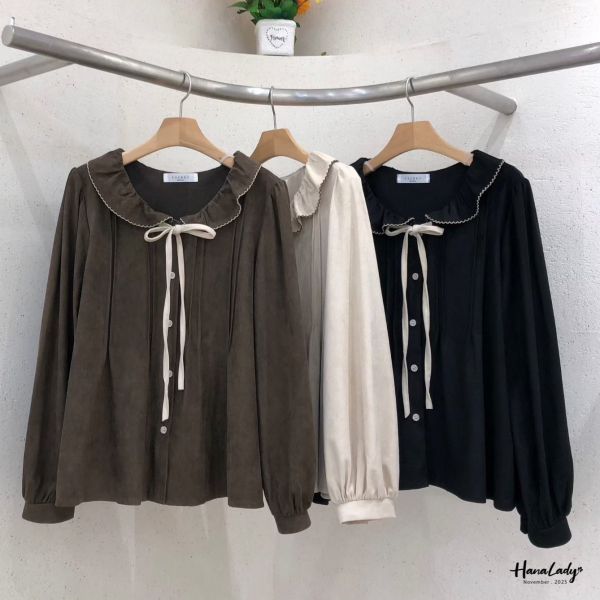 WJA40 超推日系蜜桃絨綁帶上衣 