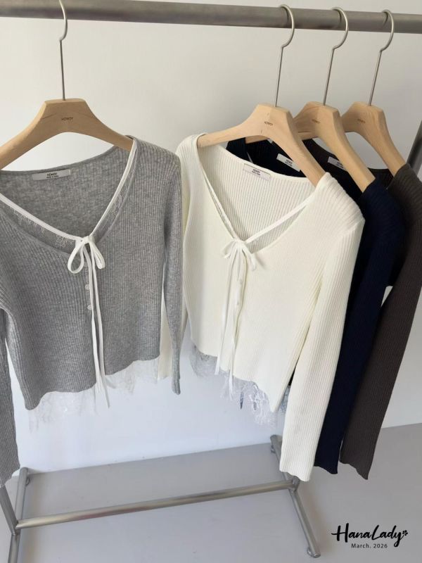 LSA01 親膚針織綁結蕾絲上衣 