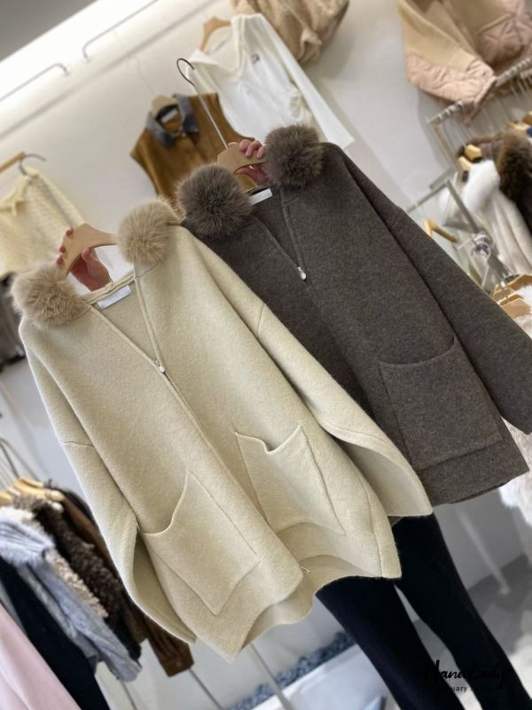 LEA37 毛毛可拆長版針織拉鍊外 