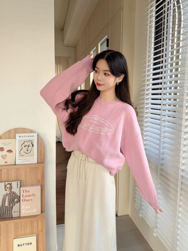 WQA63 刺繡字母短版內刷毛T 