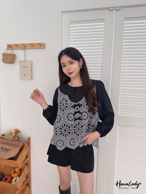 WJA20 日系兩件式勾針花紋上衣 