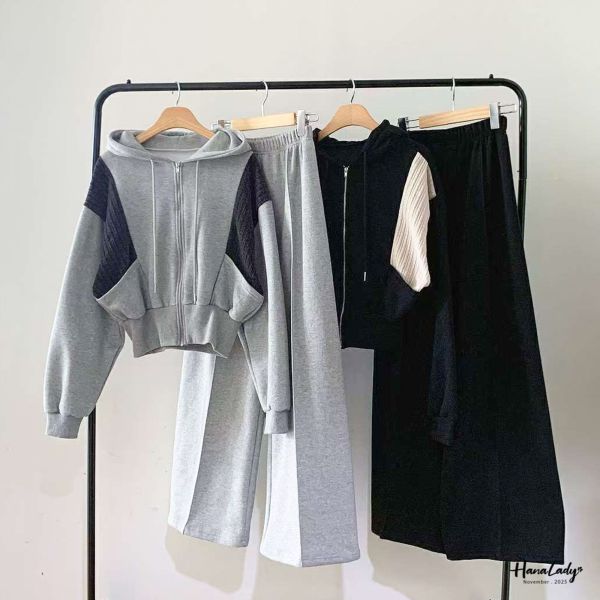 WJA94 編織設計內磨毛連帽套裝 