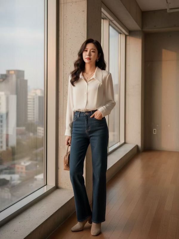 WQA97 簡約三角領車線雪紡衫 