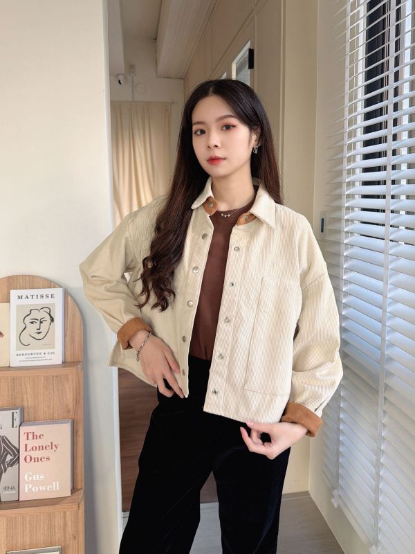 WQA78 燈心絨拼接麂皮排釦外 