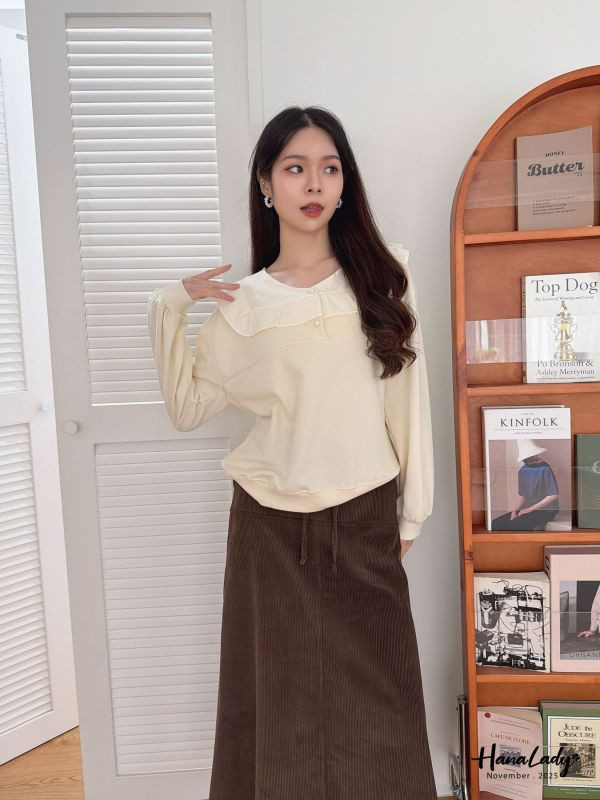 WJA28 簡約可愛花邊領上衣 