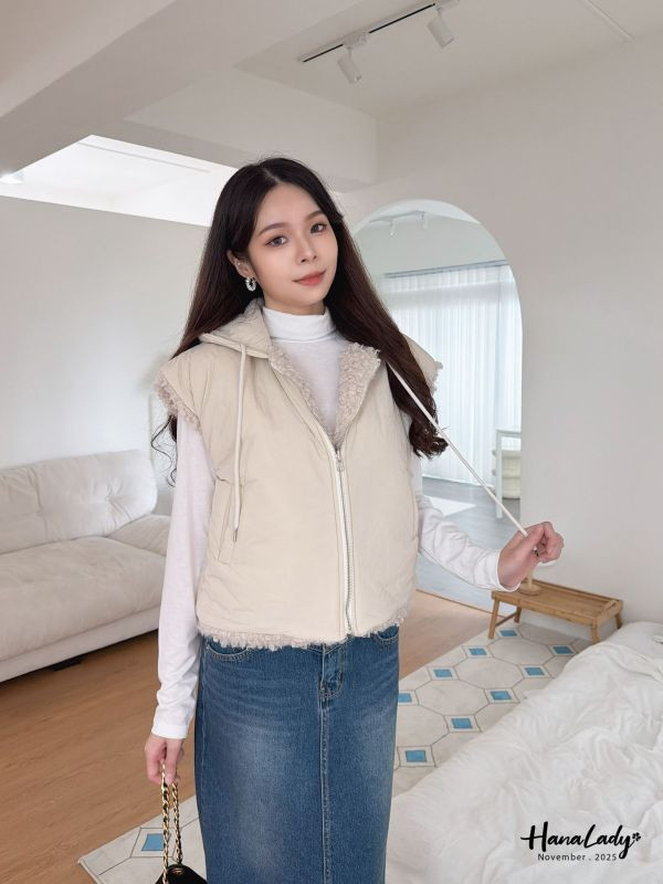 WJA19 正反兩穿短版連帽背心 