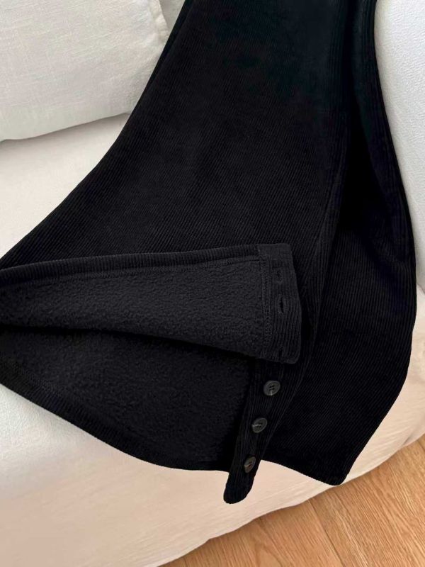 LEB17 暖呼三釦休閒刷毛喇叭褲 