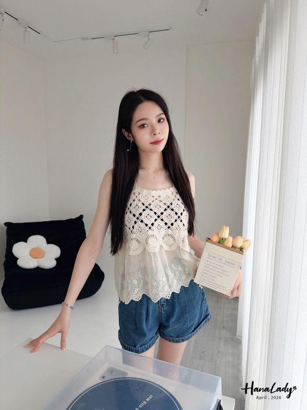 LFA23 小花編織刺繡背心 