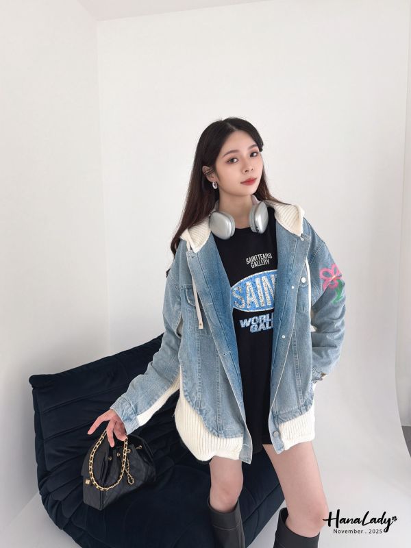 WJA78 街頭塗鴉風拼接單寧外 