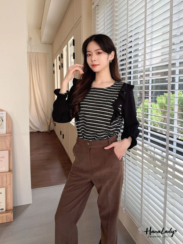 WQA09 七彩絲線波浪雪紡上衣 