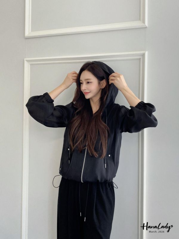 LFA01 高質感緞面紗連帽拉鍊外 