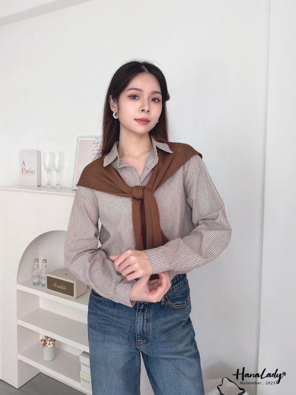 WJA11 直條順身披肩單寧衫 