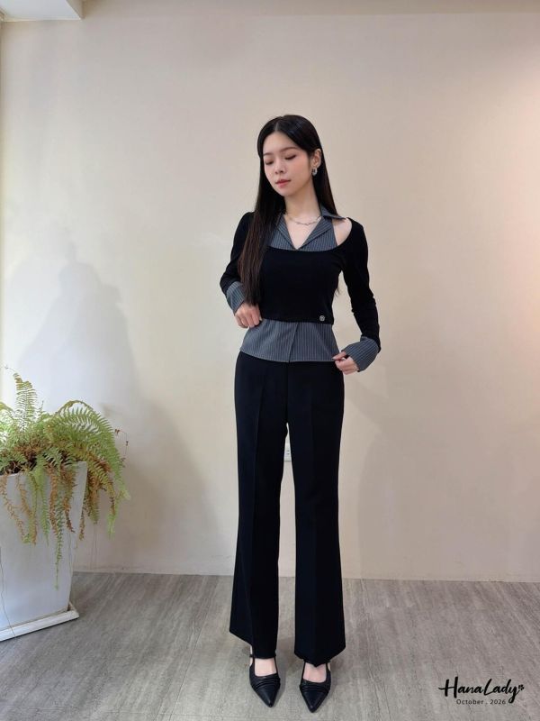 LTA56 馬蹄鐵金屬環設計喇叭西裝褲 
