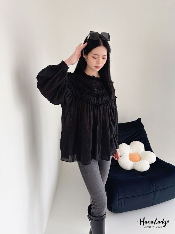 LEA62 層次領點點裙擺上衣 