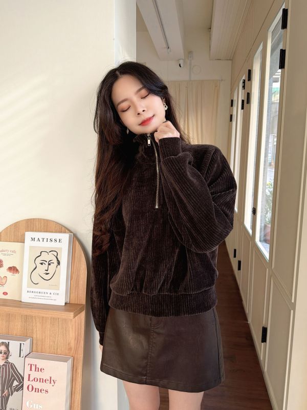 WQA93 率性簡約燈芯絨拉鍊上衣 