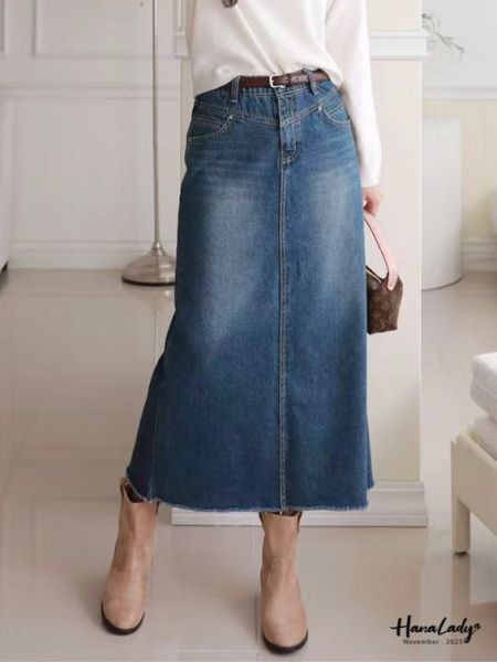 WJA38 簡約直筒後開衩丹寧裙 