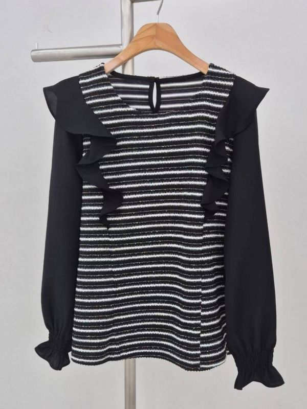 WQA09 七彩絲線波浪雪紡上衣 