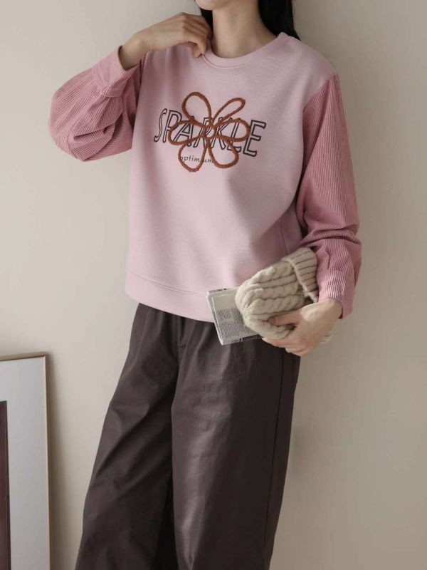 WQA42 立體繡花燈心絨袖上衣 