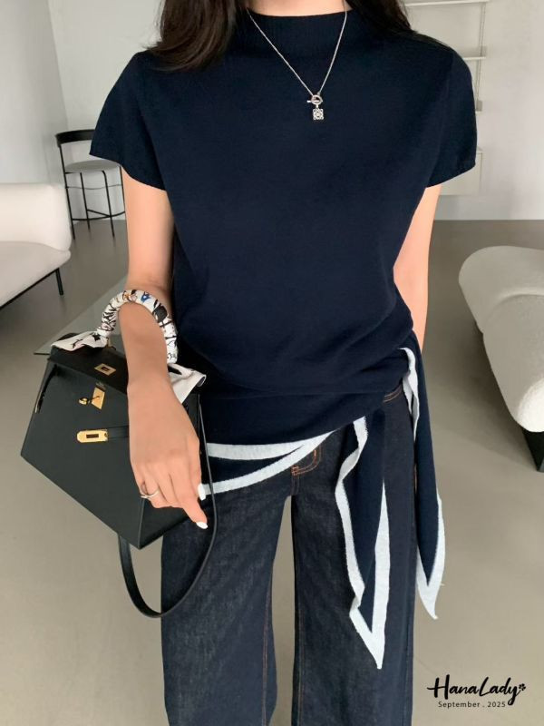 WKA80 兩件式領巾設計針織上衣 