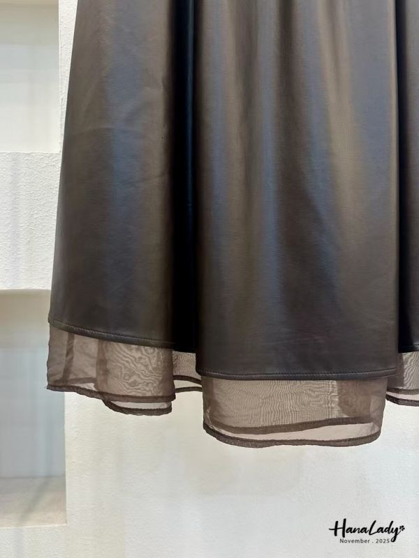 WJA82 層次接紗鬆緊腰皮裙 