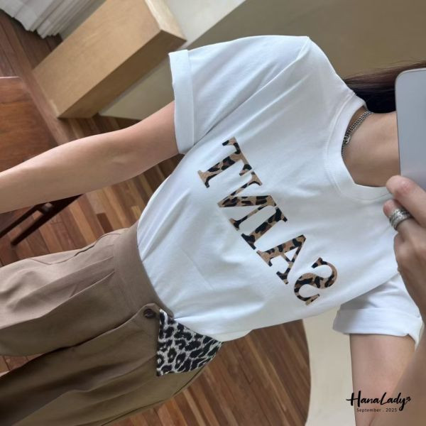 WKA79 精緻毛絲豹紋字母棉T 