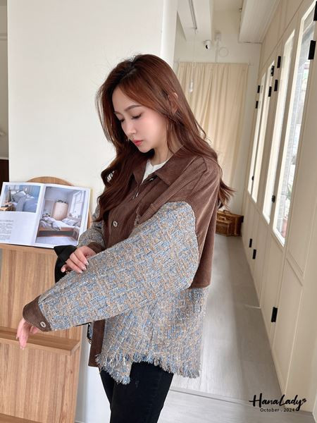 FTA87 銀線毛呢燈芯絨排釦衫 