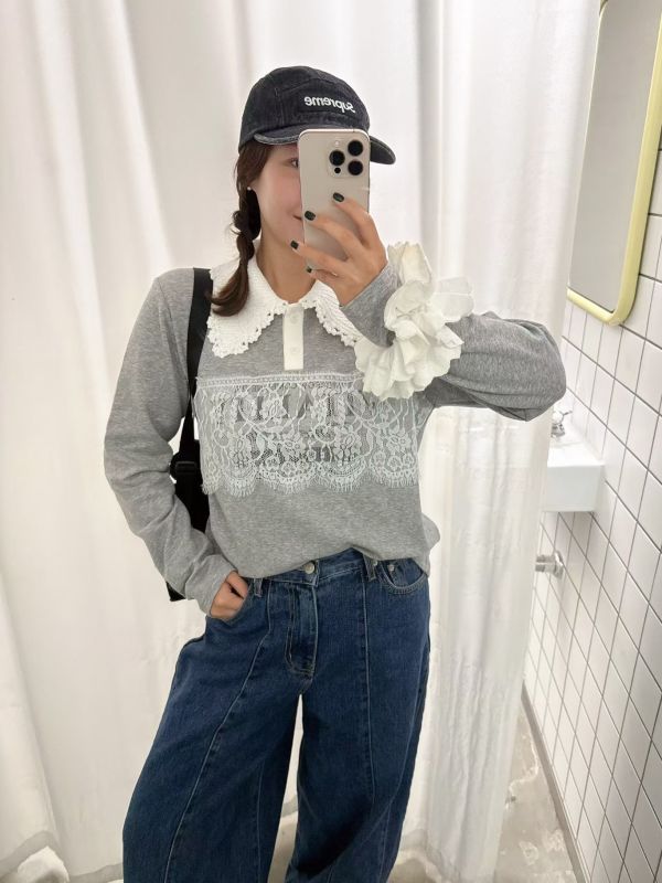 WQA33 層次三角蕾絲領上衣 