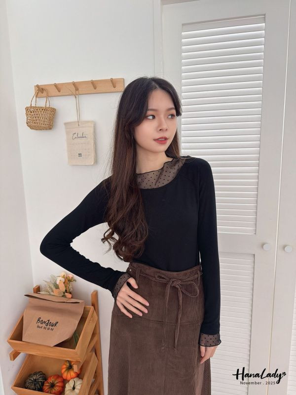 WJA89 點點紗針織寬領上衣 