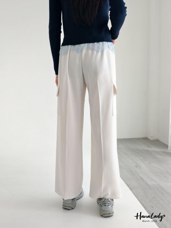 LSA56 雙口袋工裝綁帶休閒褲 