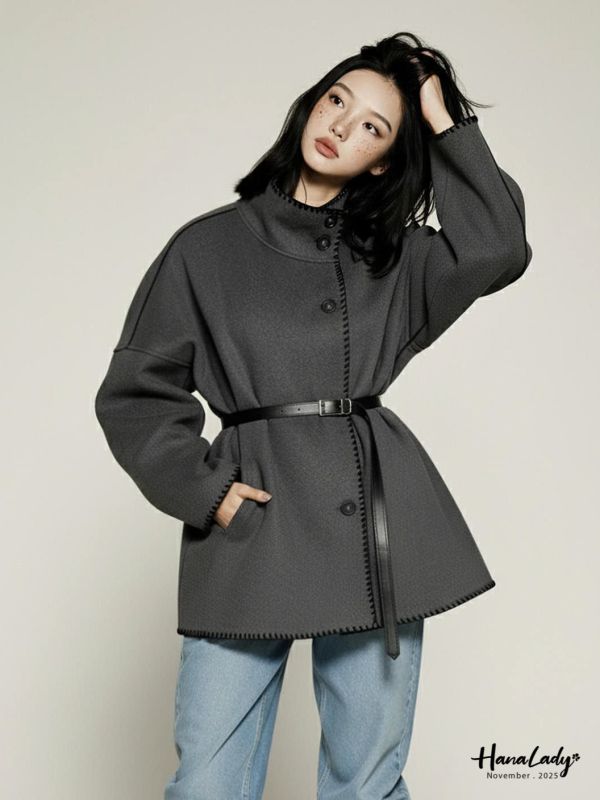 WJA72 考克滾邊厚絨翻領外 