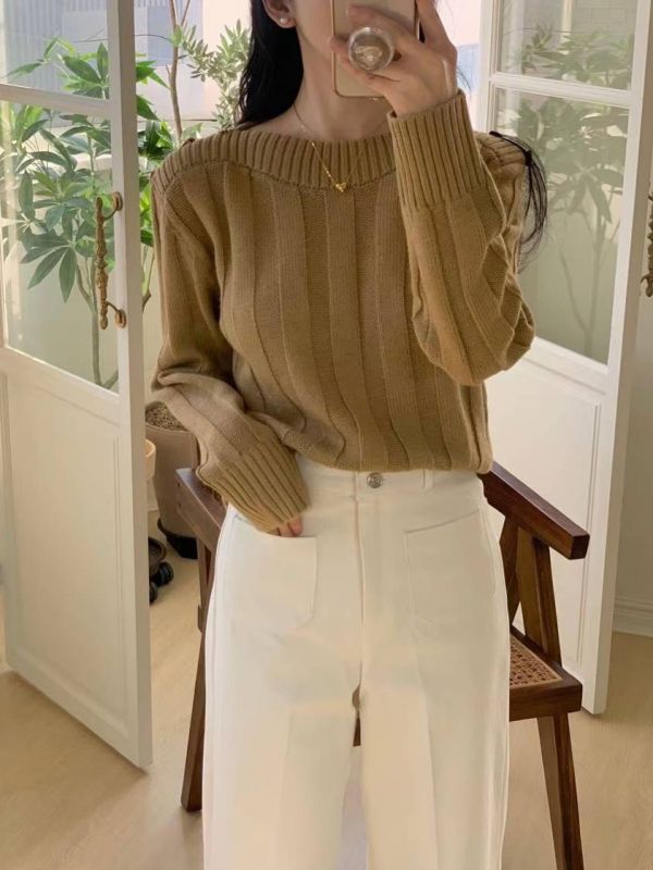 WQA59 金釦肩設計針織上衣 