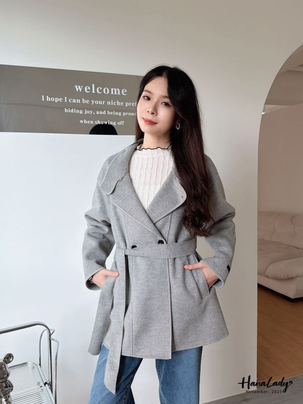 WJA97 設計領排扣羊毛外 