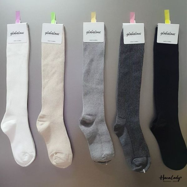 WJB33 純色坑條及膝長襪 