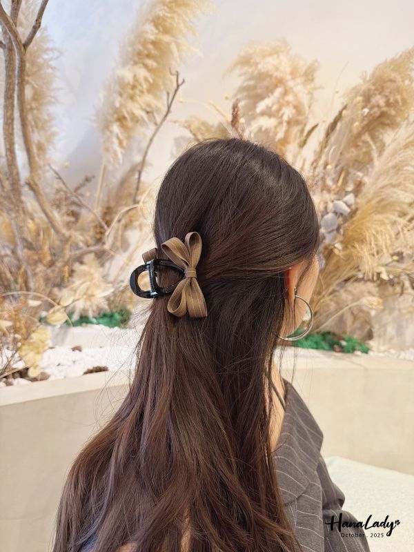 WTB12 直條紋蝴蝶結髮夾 