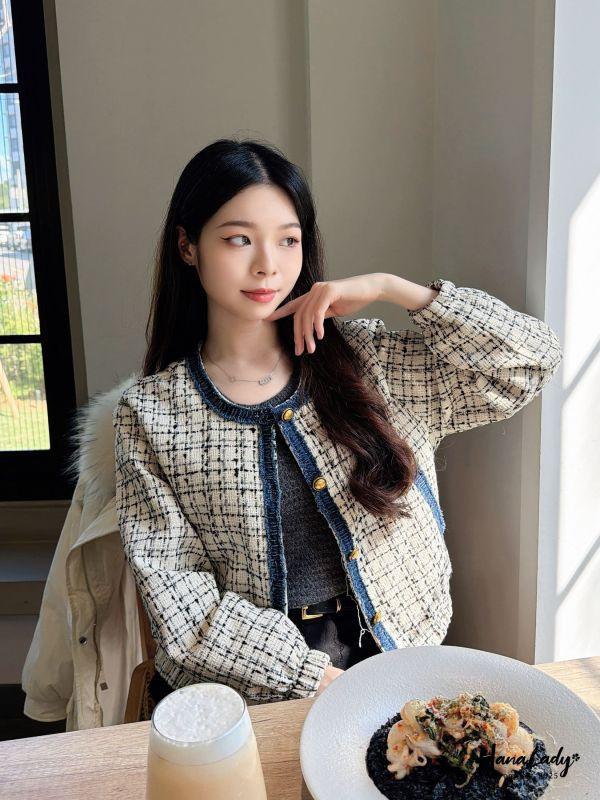 WJB41 十字格紋輕巧毛呢外 