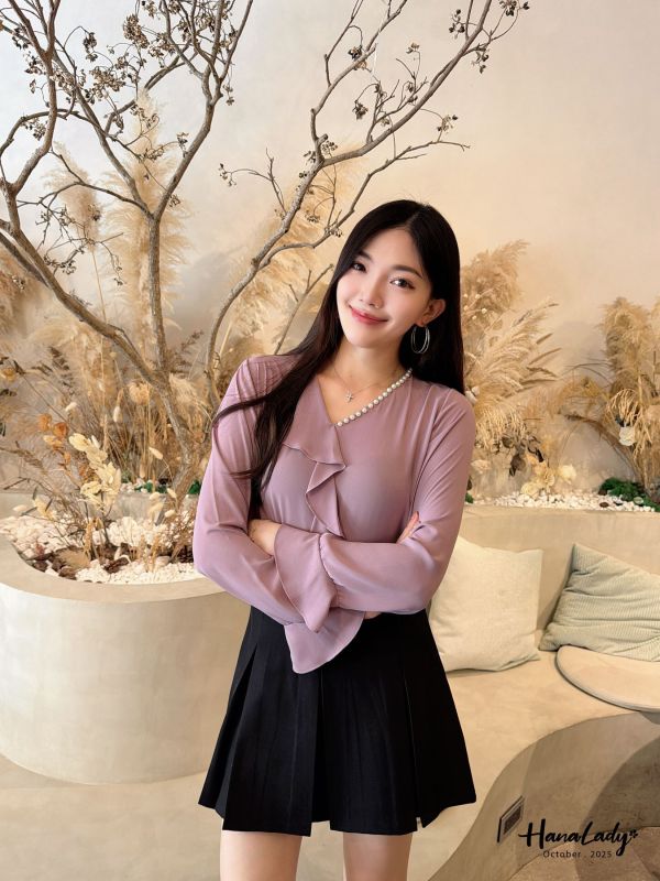 WTB34 經典壓褶後鬆緊褲裙 