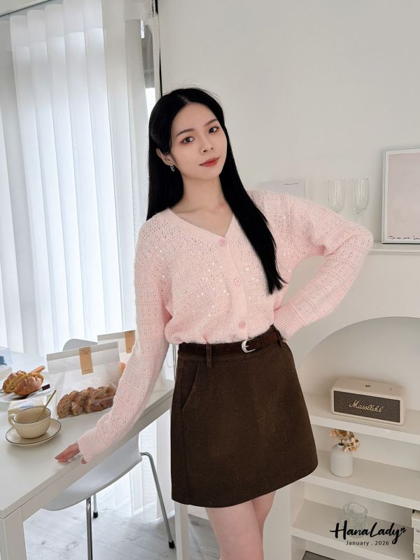 LEA21 簍空洞洞亮片針織上衣 