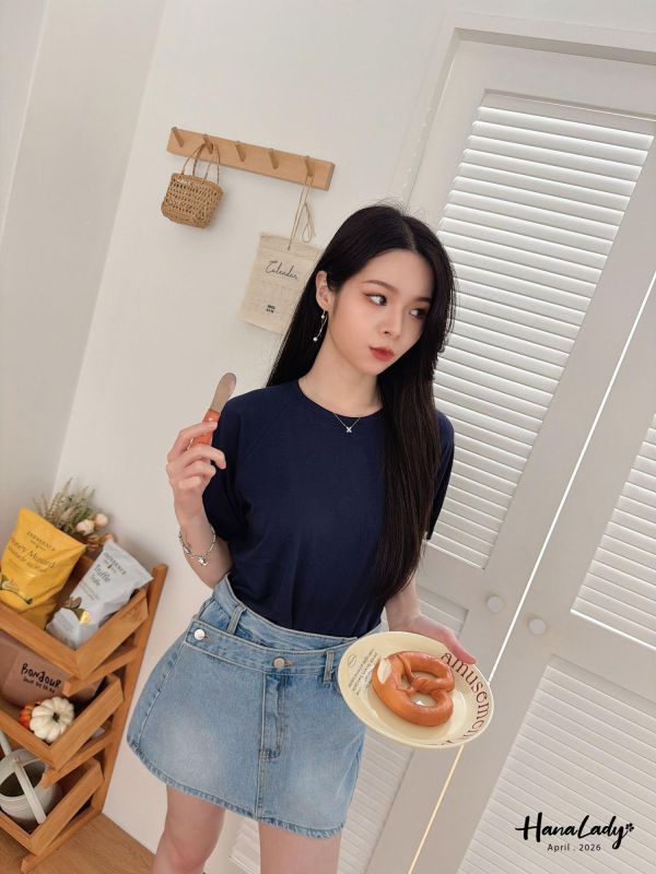 LFA59 造型斜扣設計丹寧褲裙 