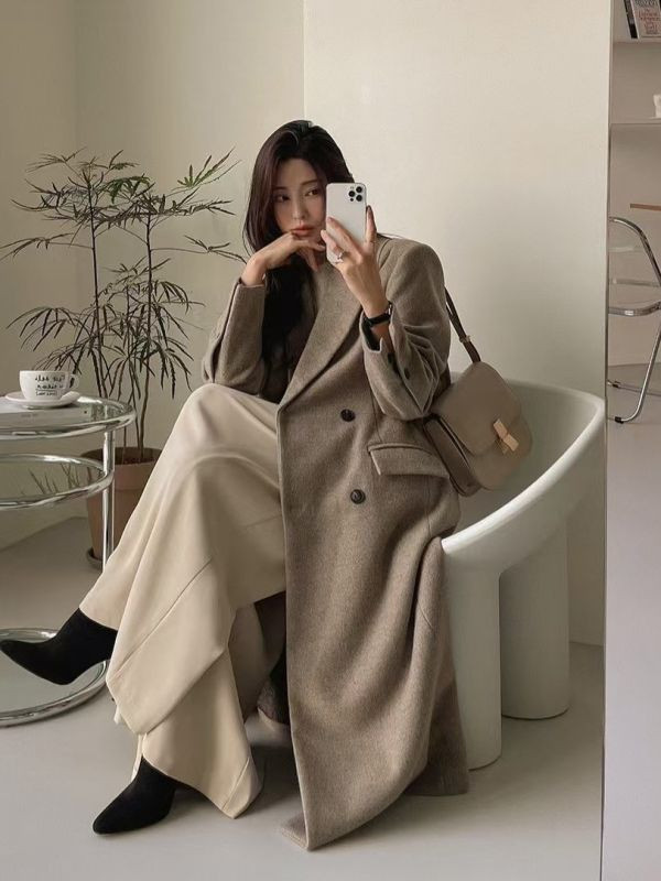 WQA87 三角翻領微舖棉羊毛大衣 